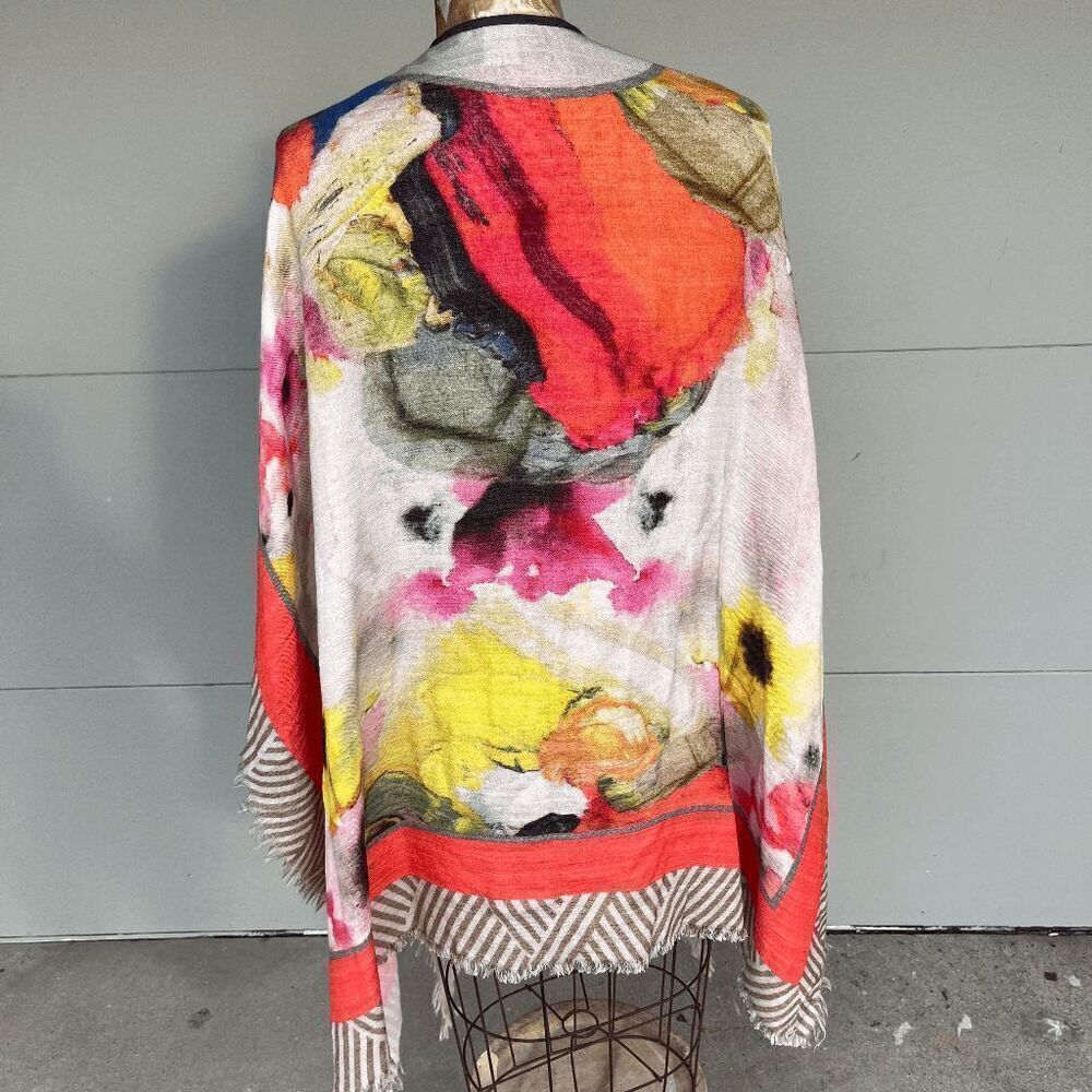 Blank London Vibrant Abstract Print Wool Blend Poncho - One Size